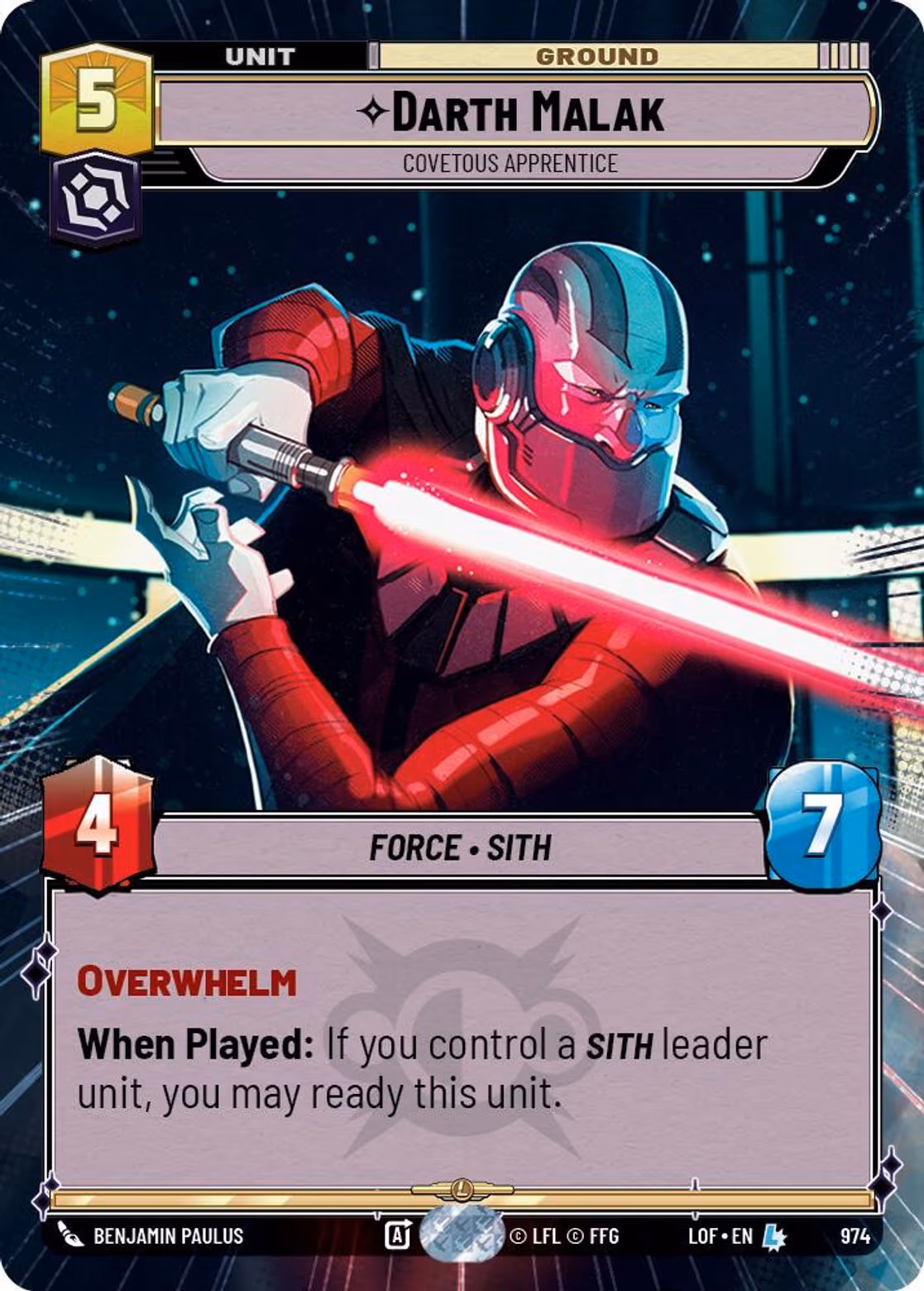 Darth Malak - Covetous Apprentice LOF-974 Hyperspace Foil Star Wars Unlimited card