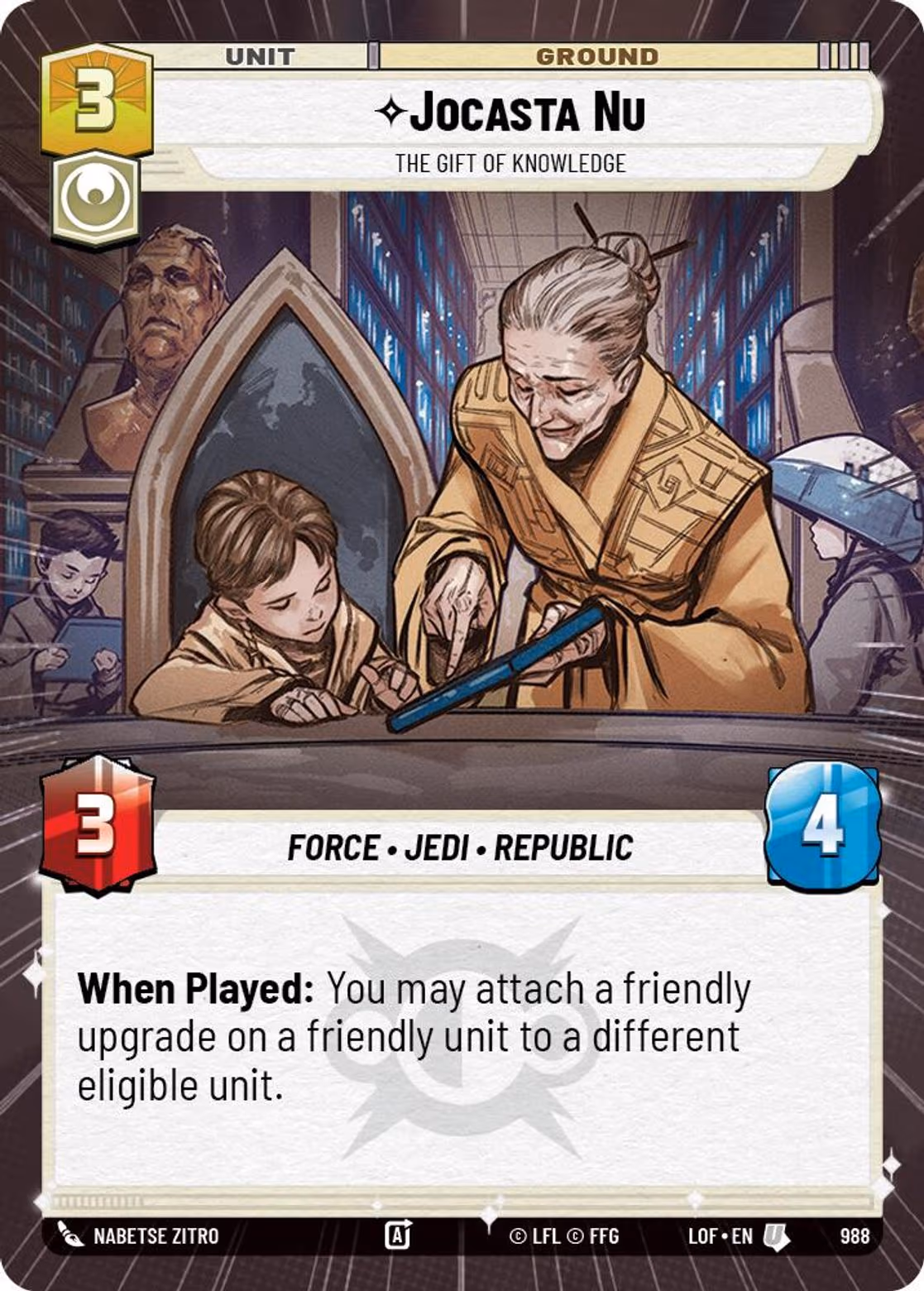 Jocasta Nu - The Gift of Knowledge LOF-988 Hyperspace Foil Star Wars Unlimited card