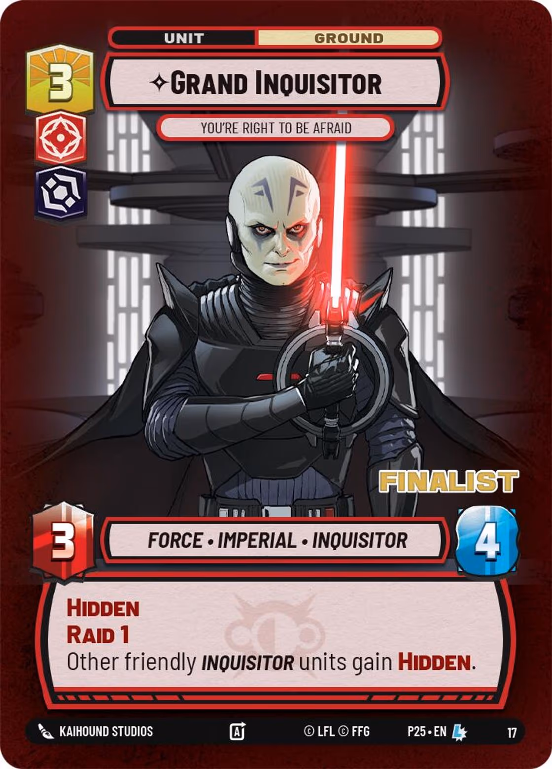 Grand Inquisitor - You're Right to Be Afraid P25-17 Store Showdown Finalist Star Wars Unlimited card