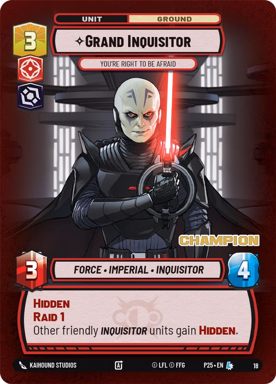 Grand Inquisitor - You're Right to Be Afraid P25-18 Store Showdown Champion Star Wars Unlimited card