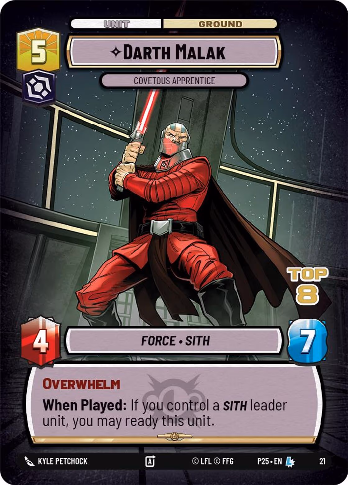 Darth Malak - Covetous Apprentice P25-21 PQ Top 8 Star Wars Unlimited card
