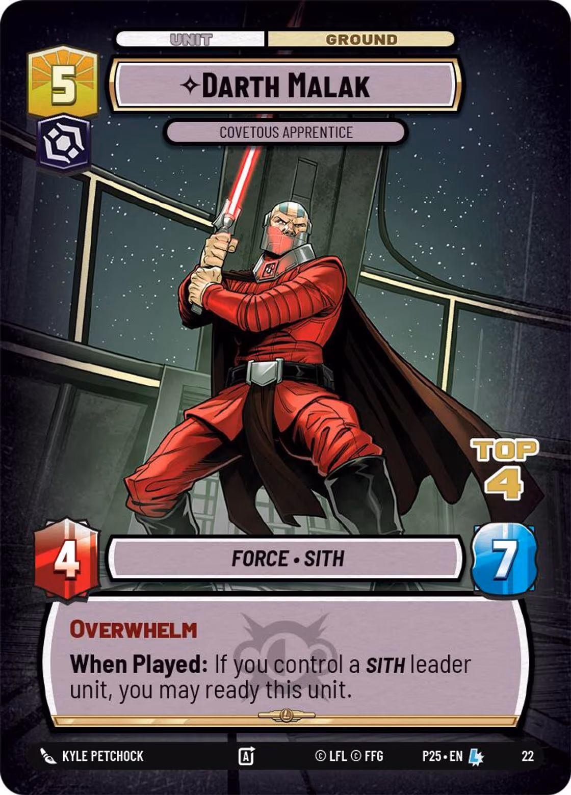 Darth Malak - Covetous Apprentice P25-22 PQ Top 4 Star Wars Unlimited card