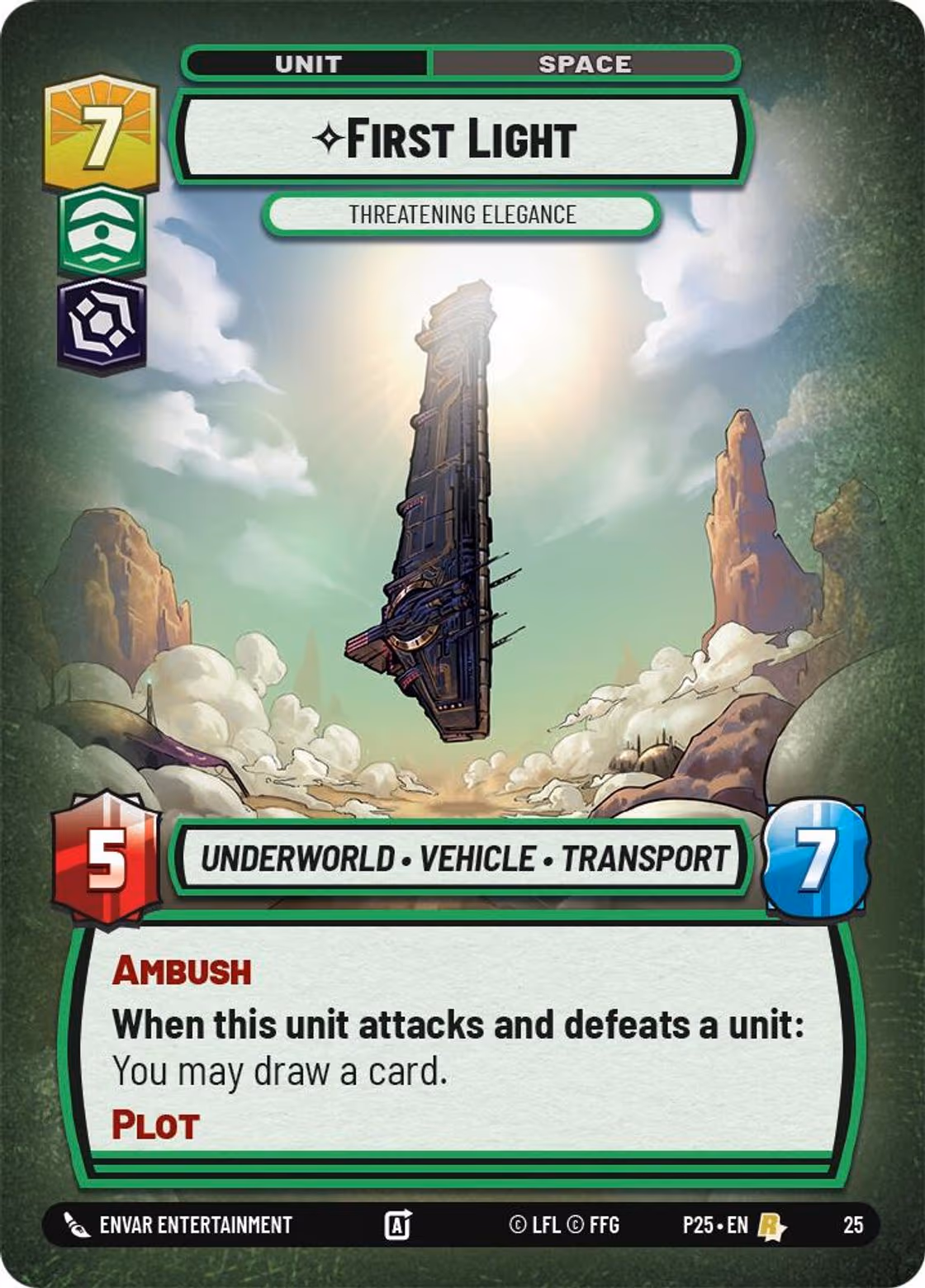 First Light - Threatening Elegance P25-25 Store Showdown Participation Star Wars Unlimited card