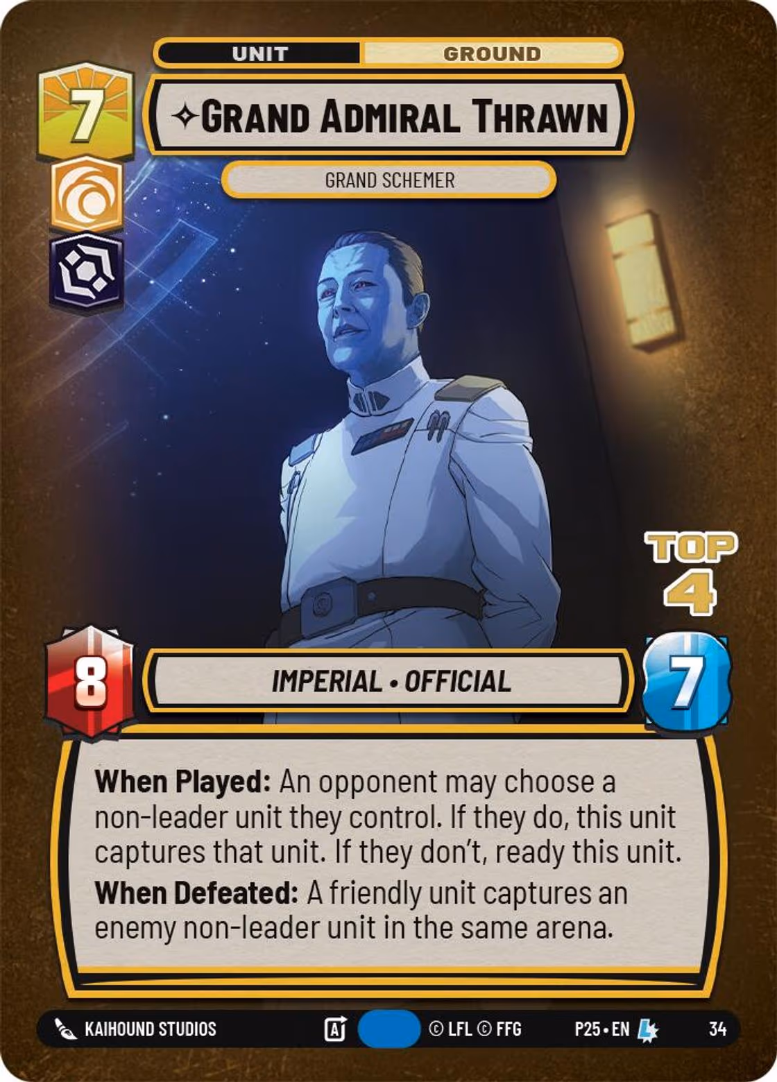 Grand Admiral Thrawn - Grand Schemer P25-34 PQ Top 4 Star Wars Unlimited card
