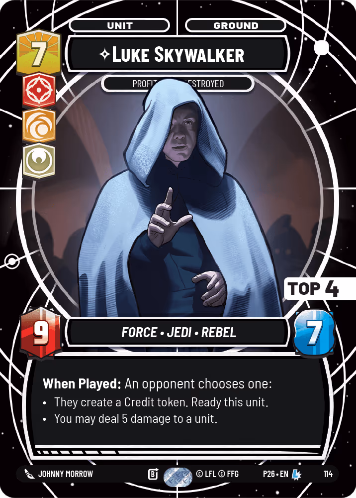 Luke Skywalker - Profit or be Destroyed P26-114 RQ Top 4 Star Wars Unlimited card