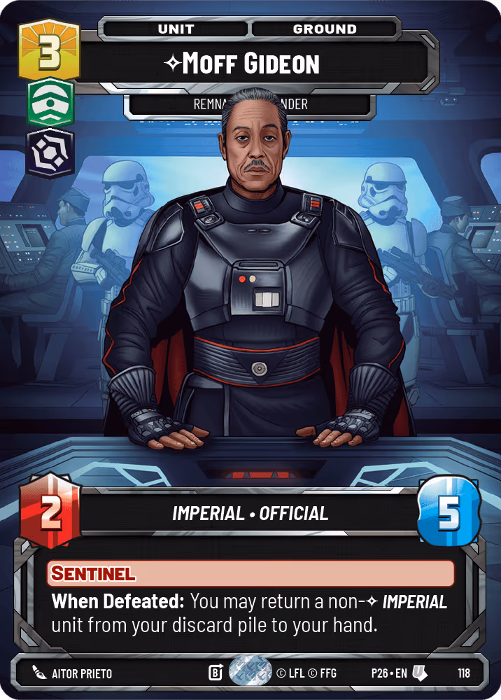 Moff Gideon - Remnant Commander P26-118 S1 Leaderboard Prize Star Wars Unlimited card
