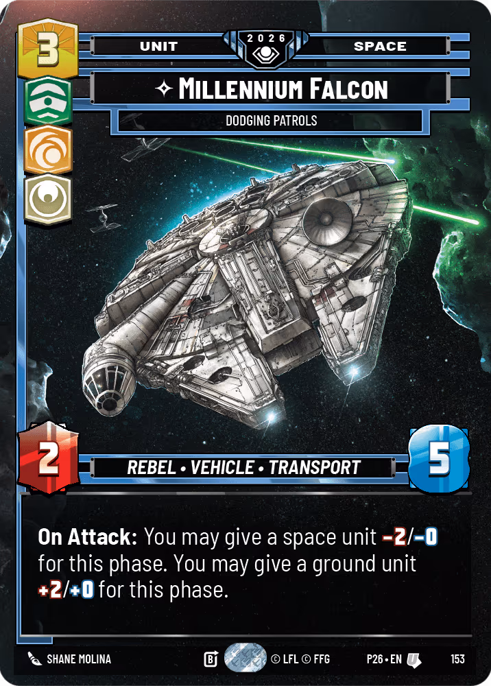 Millennium Falcon - Dodging Patrols P26-153 GC Prize Wall Foil Star Wars Unlimited card