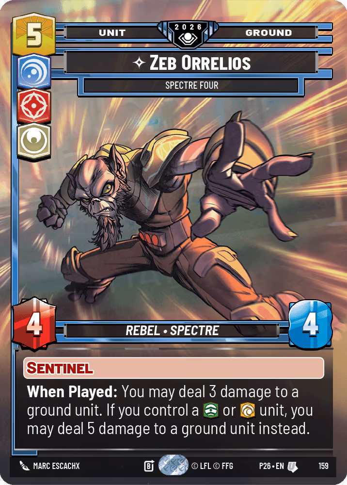 Zeb Orellios - Spectre Four P26-159 GC Prize Wall Foil Star Wars Unlimited card