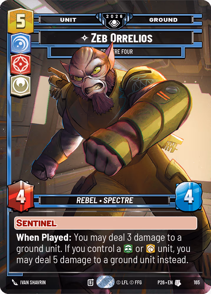Zeb Orellios - Spectre Four P26-165 GC Silver Pack Star Wars Unlimited card