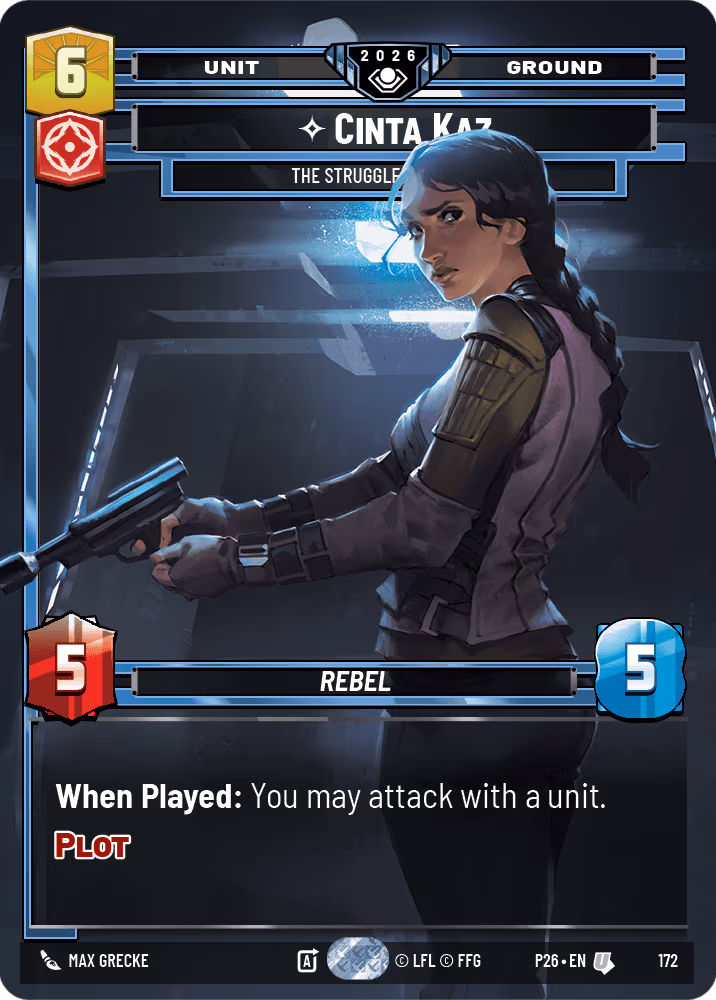 Cinta Kaz - The Struggle Comes First P26-172 GC Silver Pack Star Wars Unlimited card