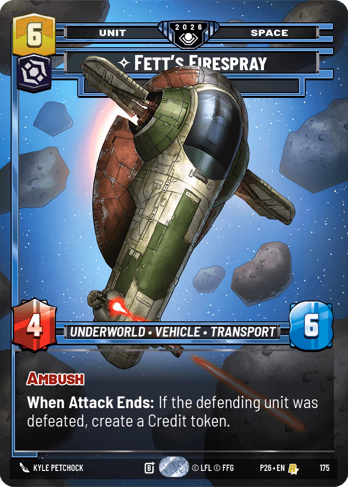 Fett's Firespray - In Pursuit P26-175 GC Silver Pack Star Wars Unlimited card