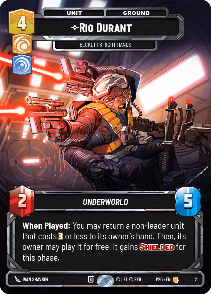 Rio Durant - Beckett's Right Hands P26-2 Store Showdown Participation Star Wars Unlimited card