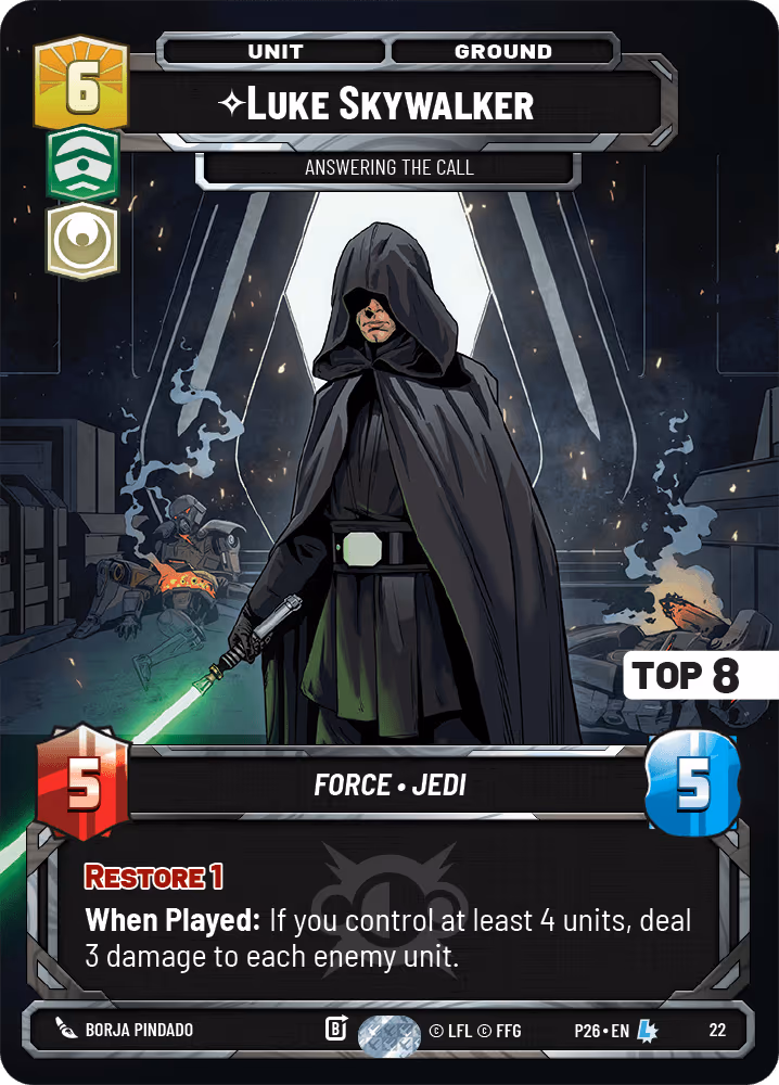 Luke Skywalker - Answering the Call P26-22 PQ Top 8 Star Wars Unlimited card