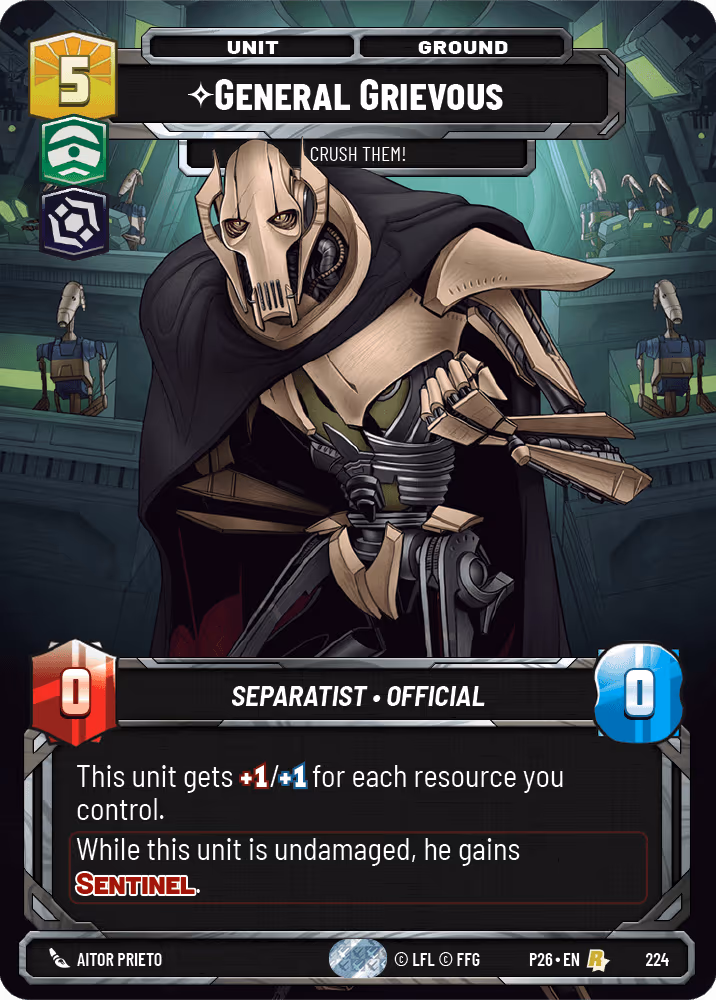 General Grievous - Crush Them! P26-224 SQ Prize Wall Foil Star Wars Unlimited card