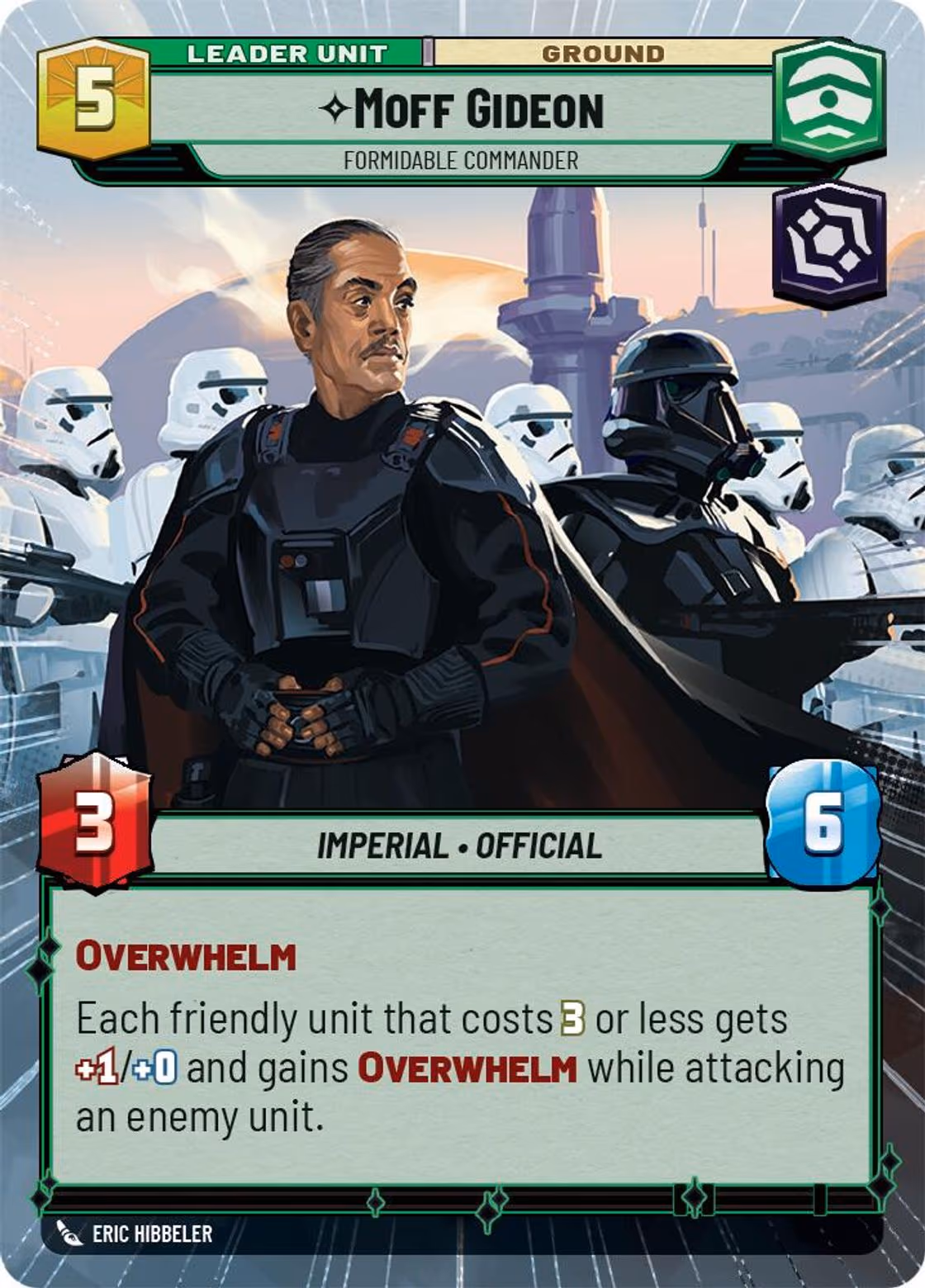 Moff Gideon - Formidable Commander PSHD-001 Star Wars Unlimited card (back face)