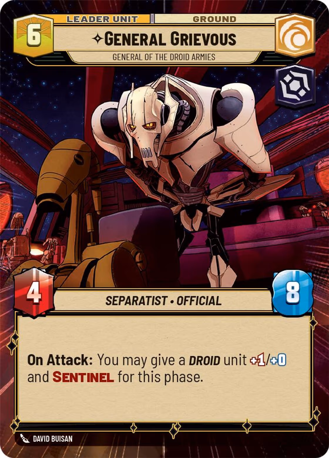 General Grievous - General of the Droid Armies PTWI-002 Star Wars Unlimited card (back face)