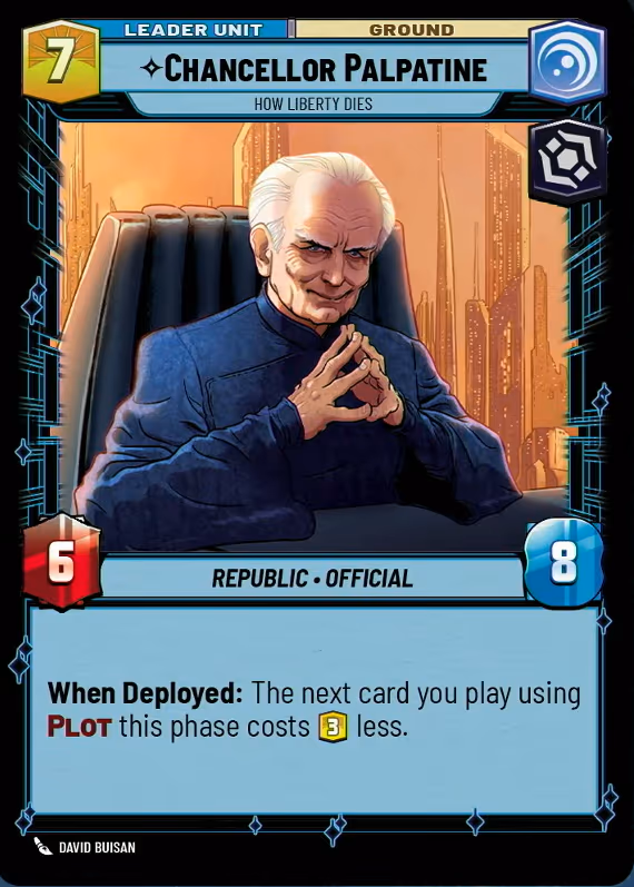 Chancellor Palpatine - How Liberty Dies SEC-001 Star Wars Unlimited card (back face)