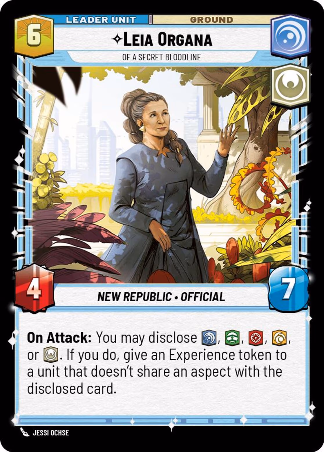 Leia Organa - Of A Secret Bloodline SEC-004 Star Wars Unlimited card (back face)