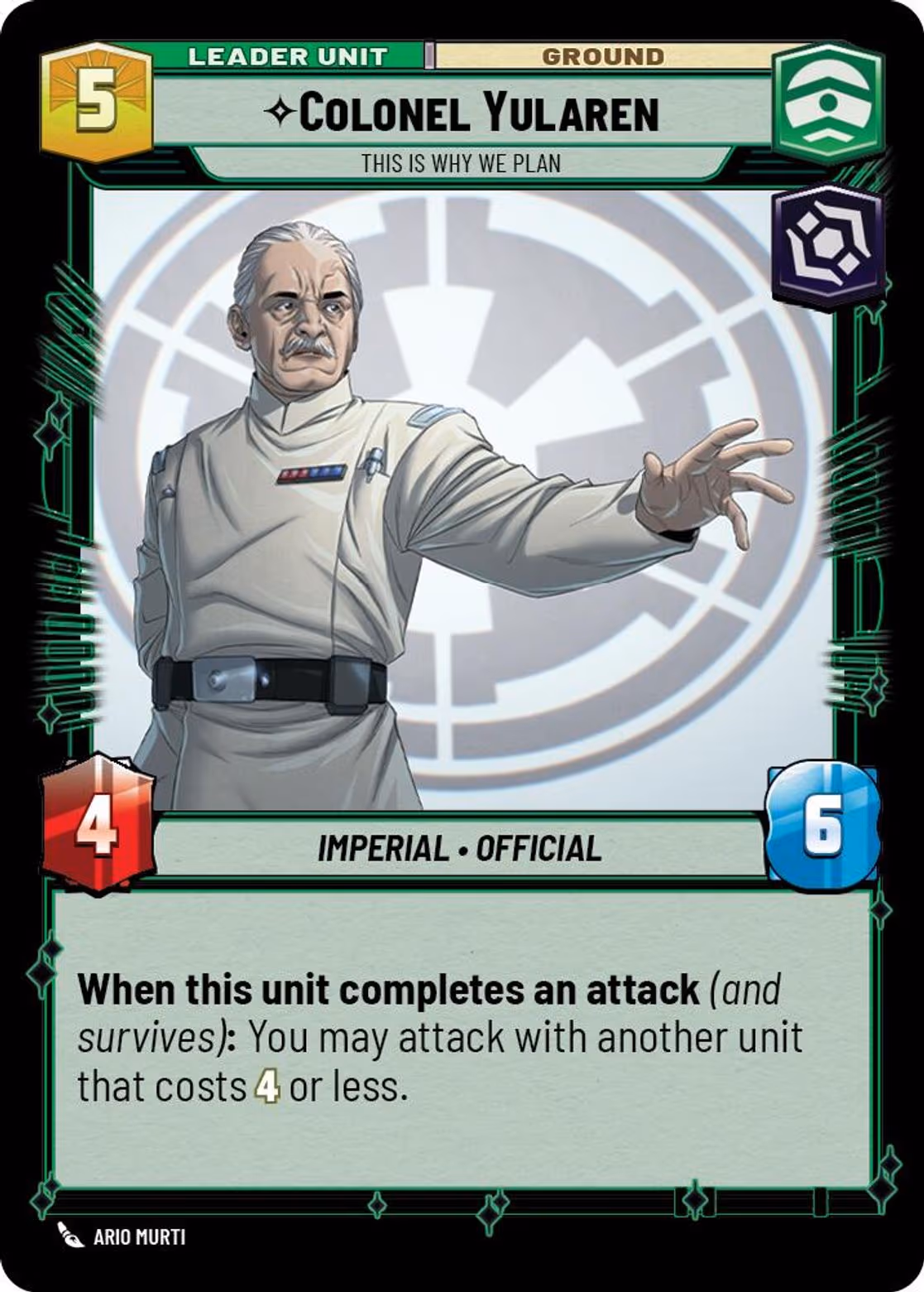 Colonel Yularen - This is Why We Plan SEC-006 Star Wars Unlimited card (back face)