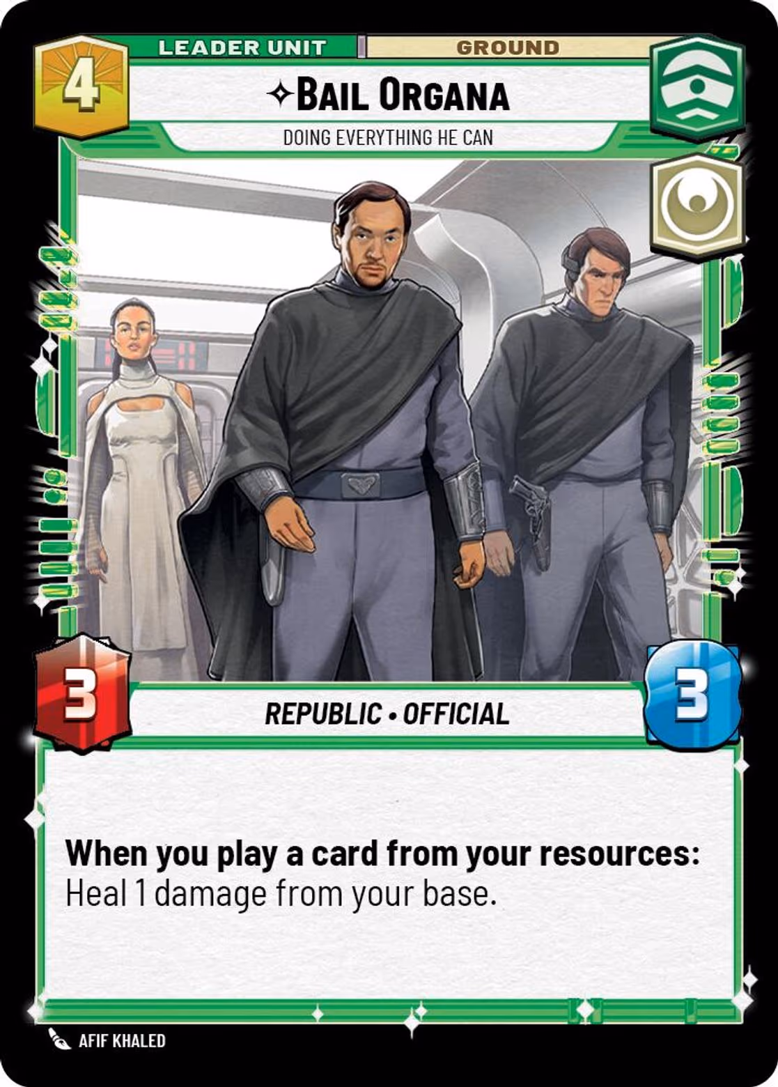 Bail Organa - Doing Everything He Can SEC-008 Star Wars Unlimited card (back face)