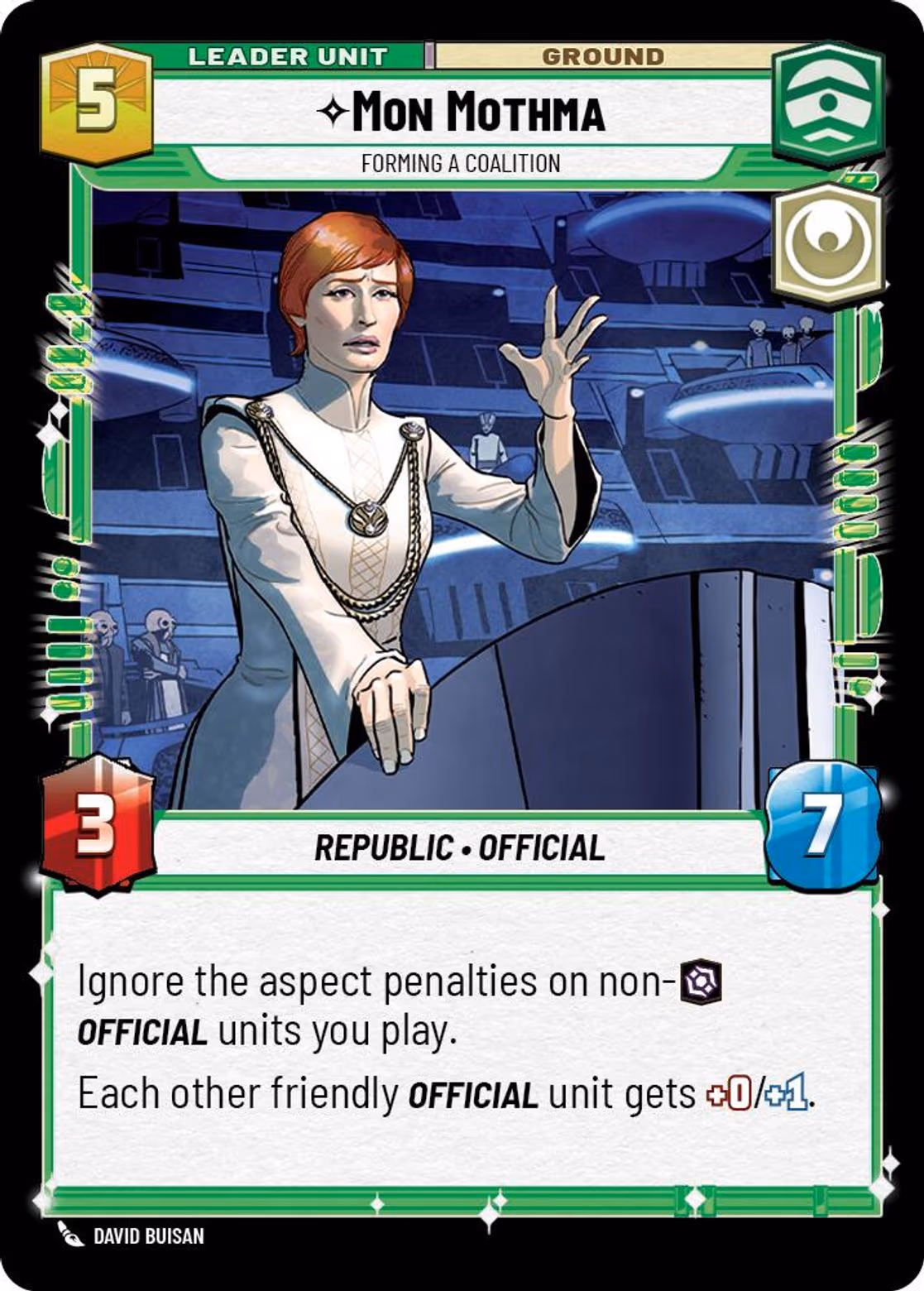 Mon Mothma - Forming a Coalition SEC-009 Star Wars Unlimited card (back face)