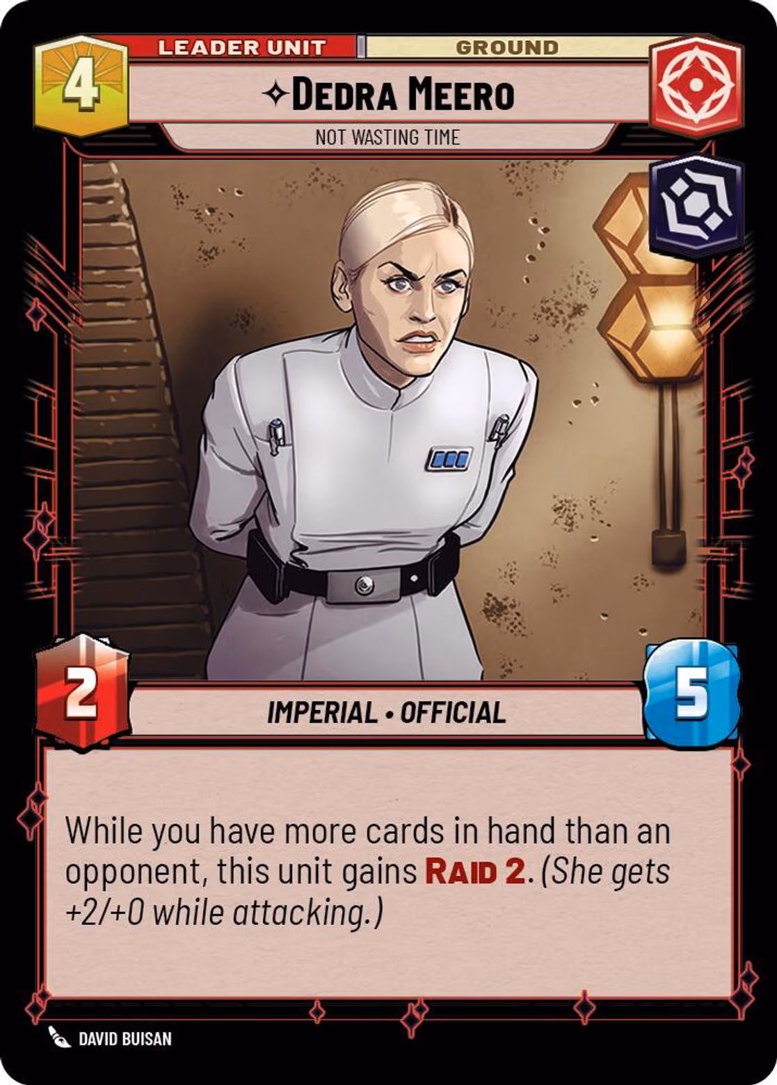 Dedra Meero - Not Wasting Time SEC-010 Star Wars Unlimited card (back face)
