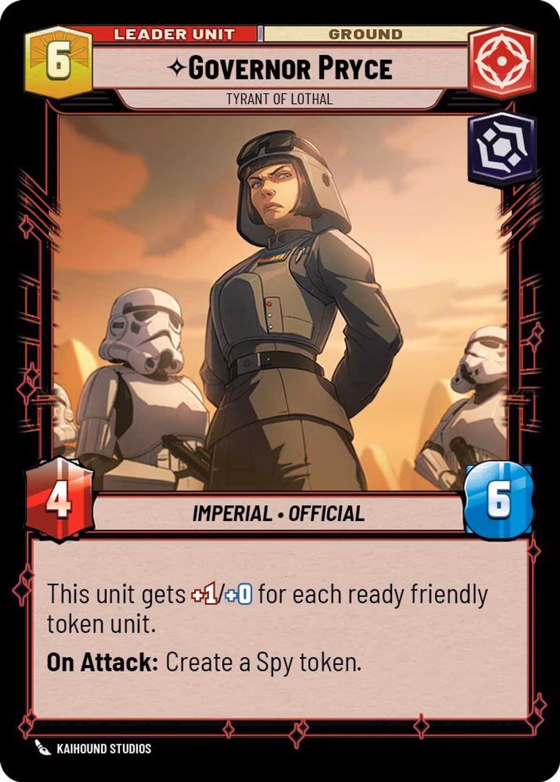 Governor Pryce - Tyrant of Lothal SEC-011 Star Wars Unlimited card (back face)