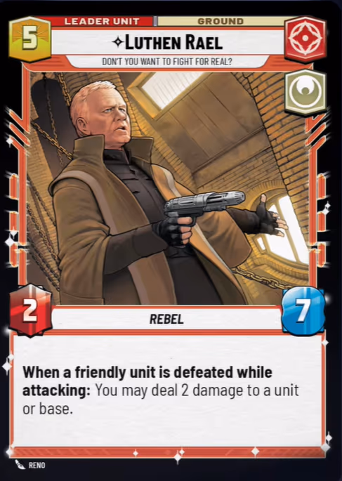 Luthen Rael - Don't You Want to Fight For Real? SEC-013 Star Wars Unlimited card (back face)