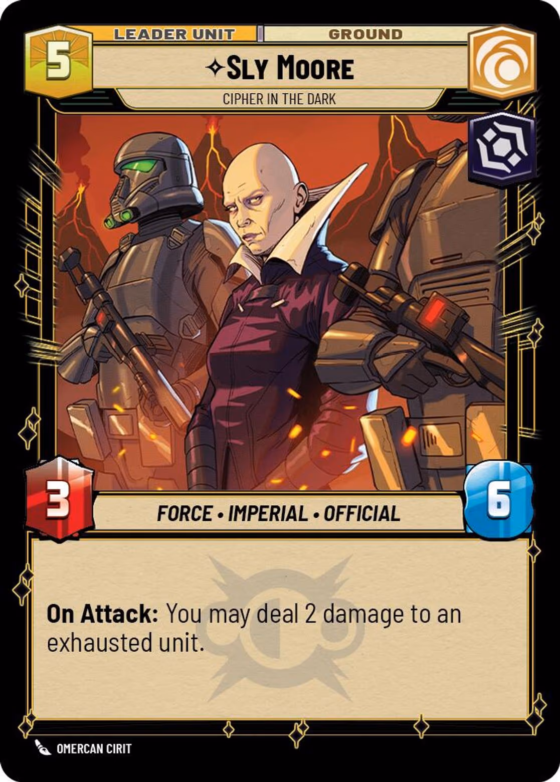 Sly Moore - Cipher in the Dark SEC-014 Star Wars Unlimited card (back face)