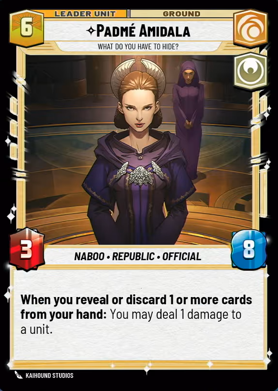 Padmé Amidala - What Do You Have to Hide? SEC-016 Star Wars Unlimited card (back face)