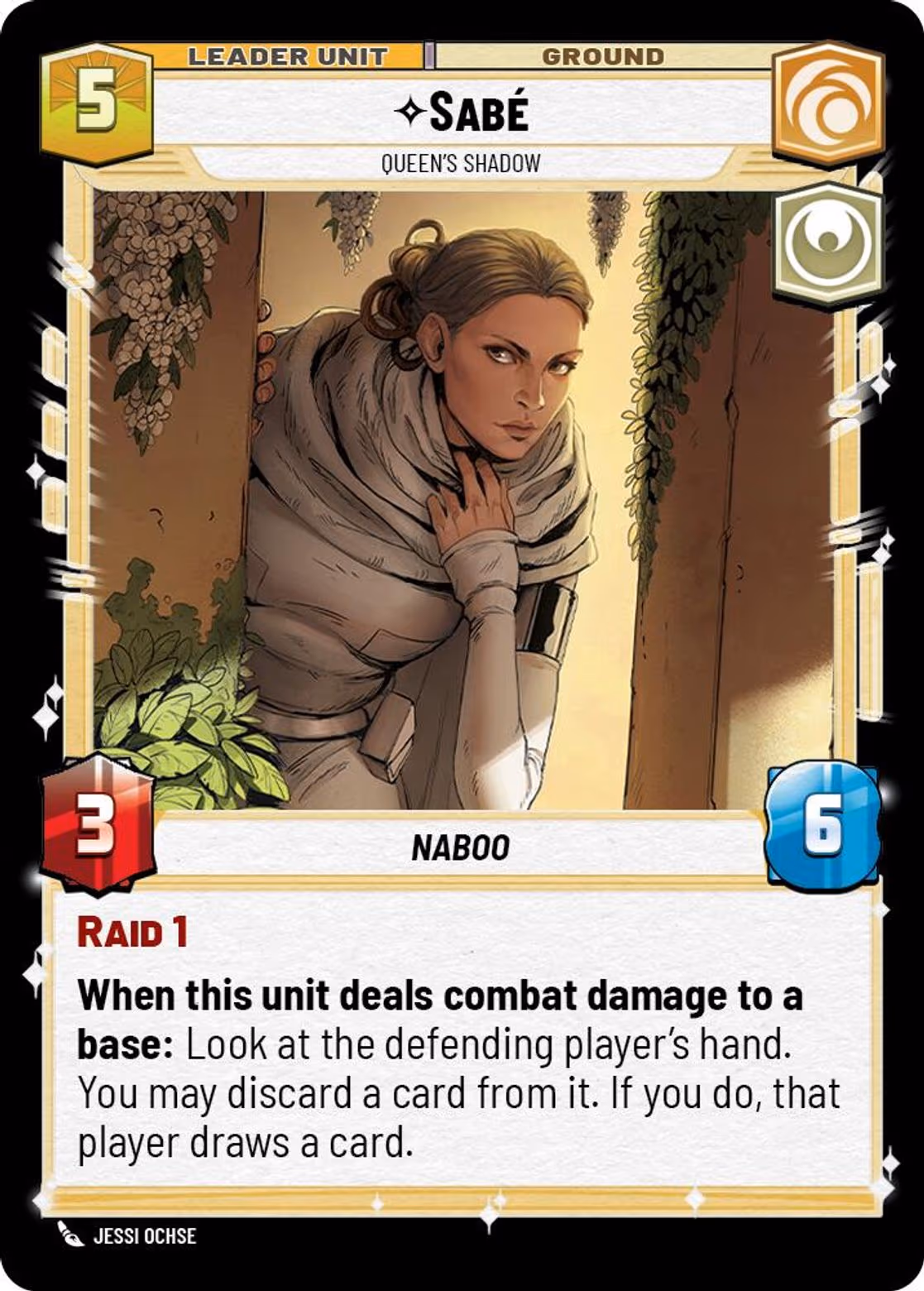 Sabé - Queen's Shadow SEC-017 Star Wars Unlimited card (back face)