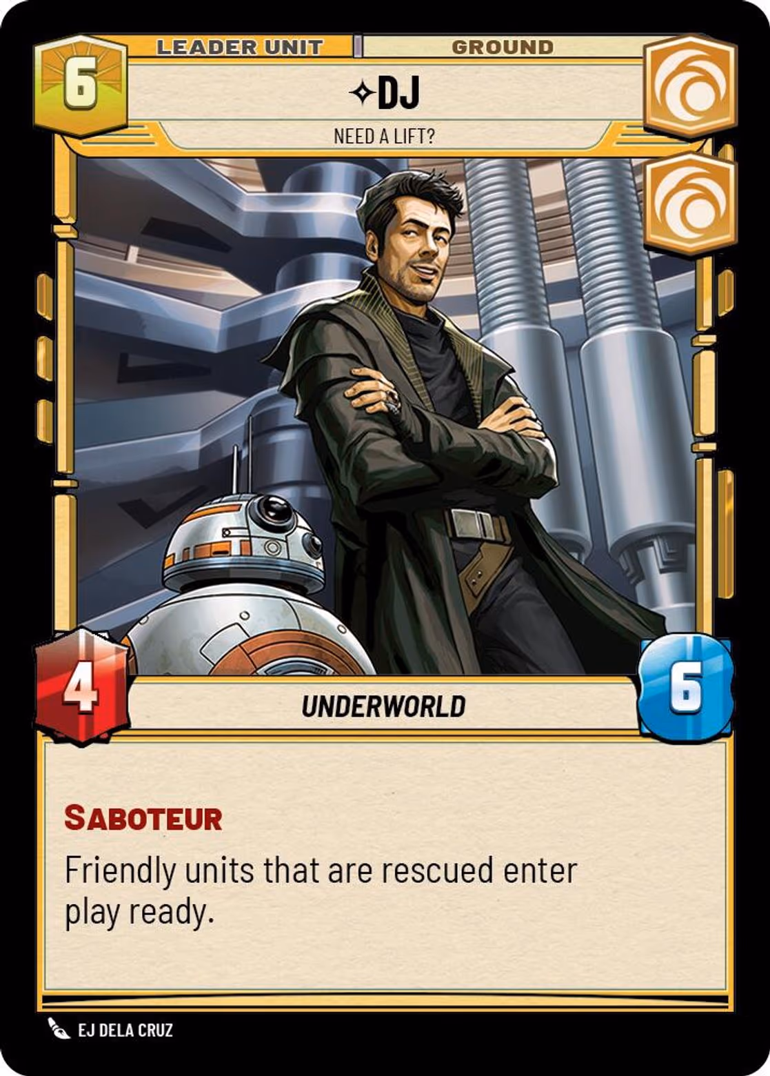 DJ - Need a Lift? SEC-018 Star Wars Unlimited card (back face)