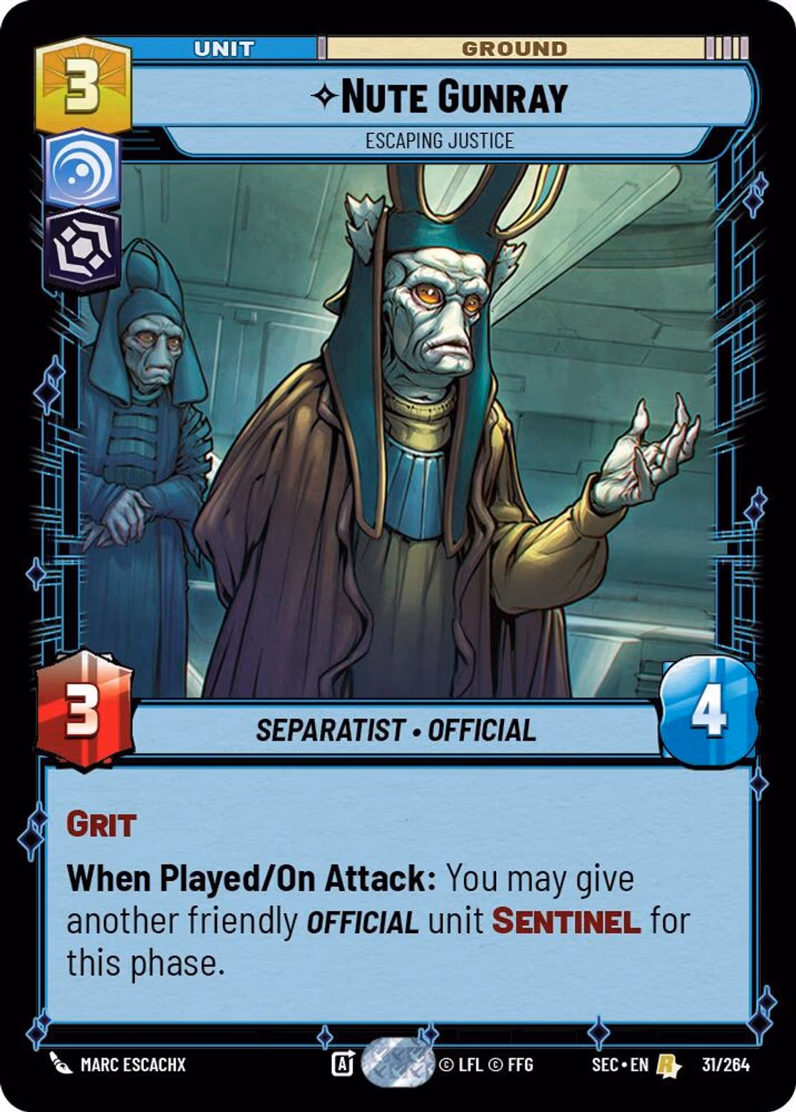 Nute Gunray - Escaping Justice SEC-031 Star Wars Unlimited card
