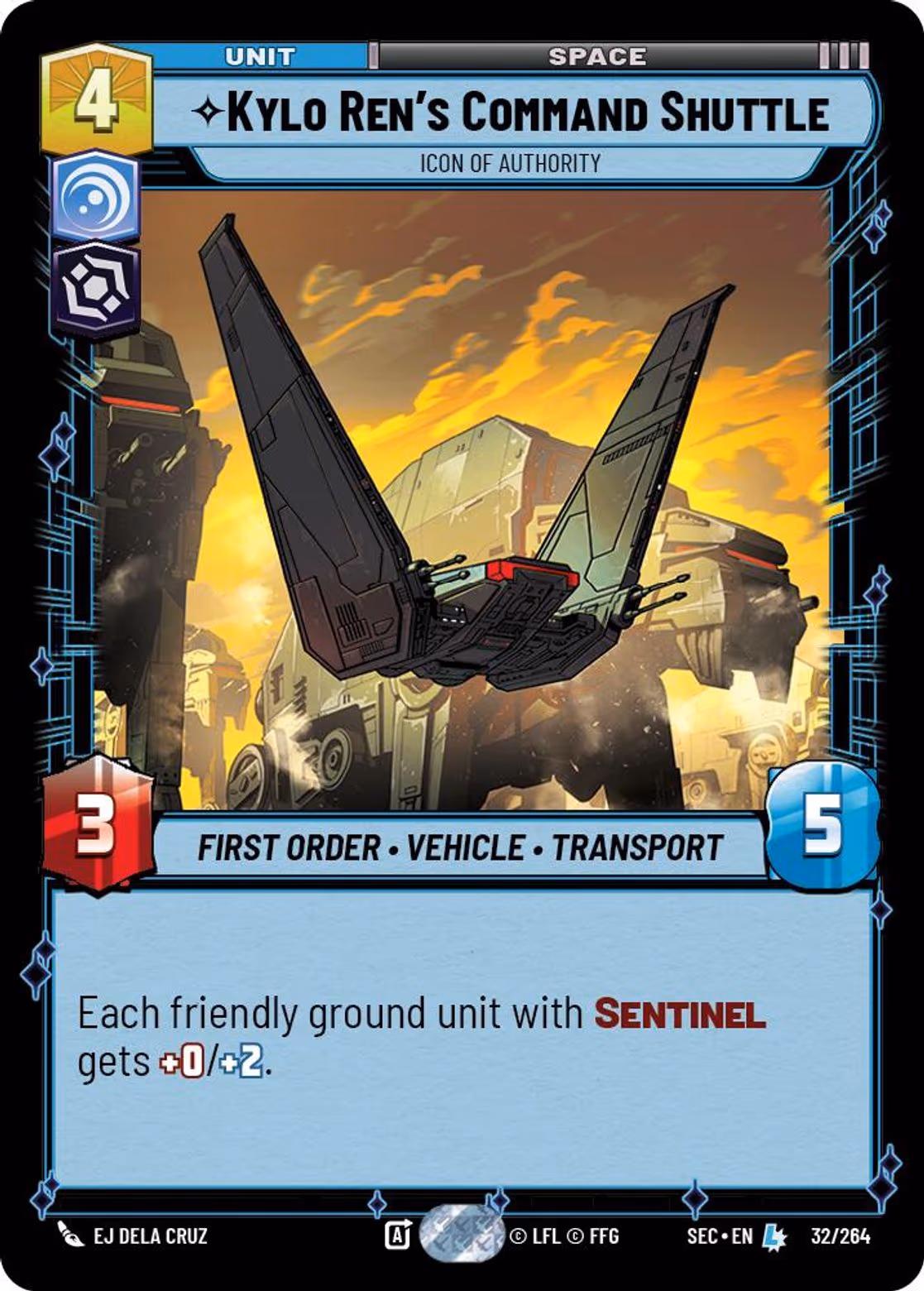 Kylo Ren's Command Shuttle - Icon of Authority SEC-032 Star Wars Unlimited card