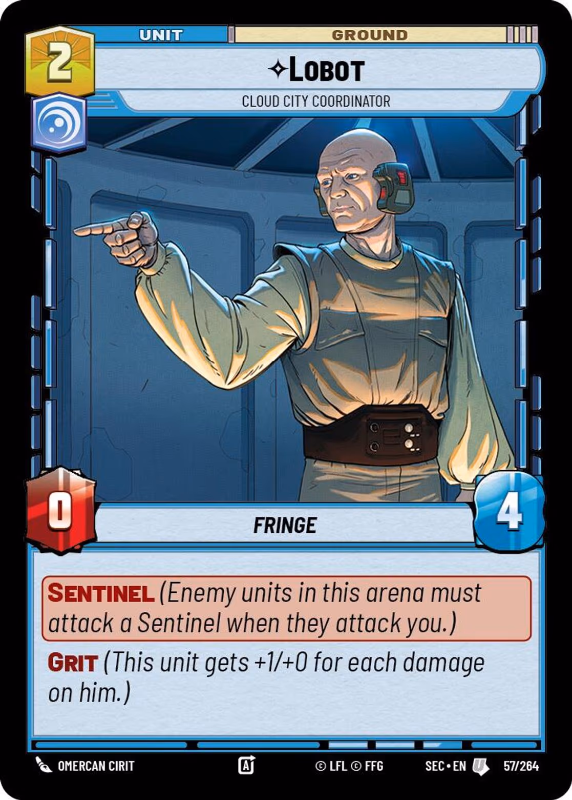 Lobot - Cloud City Coordinator SEC-057 Star Wars Unlimited card