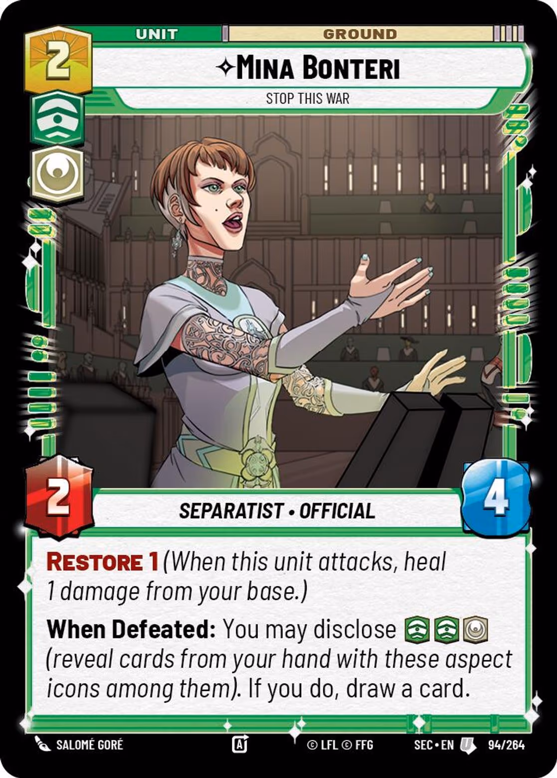 Mina Bonteri - Stop This War SEC-094 Star Wars Unlimited card