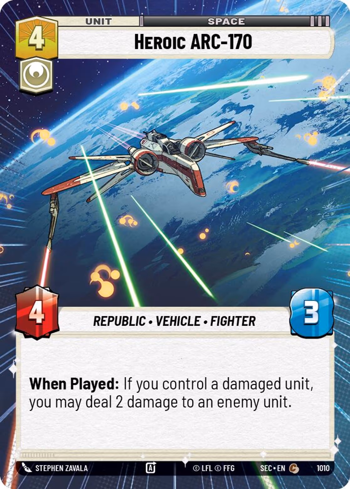 Heroic ARC-170 SEC-1010 Hyperspace Foil Star Wars Unlimited card