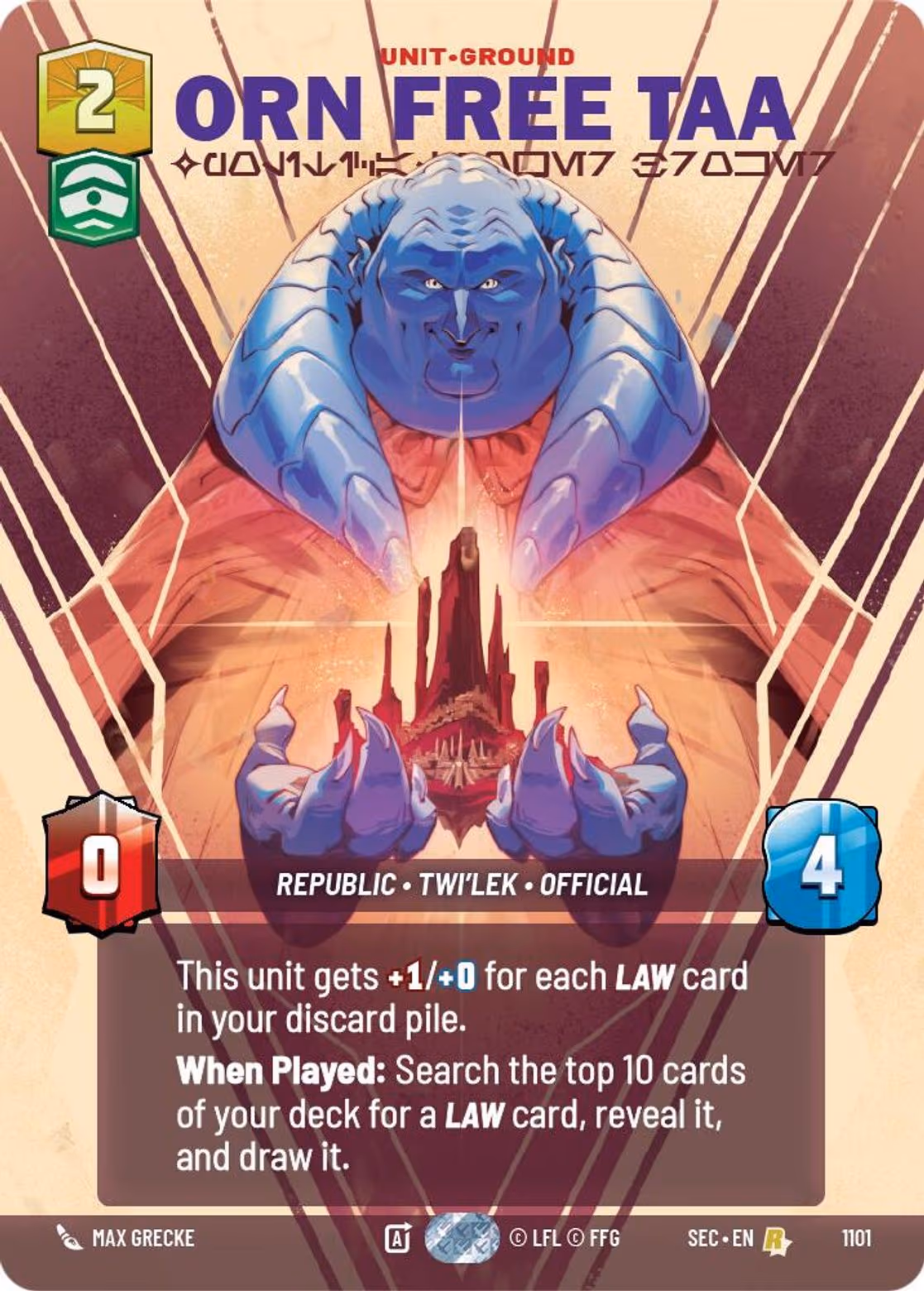 Orn Free Taa - Political Power Broker SEC-1101 Prestige Foil Star Wars Unlimited card