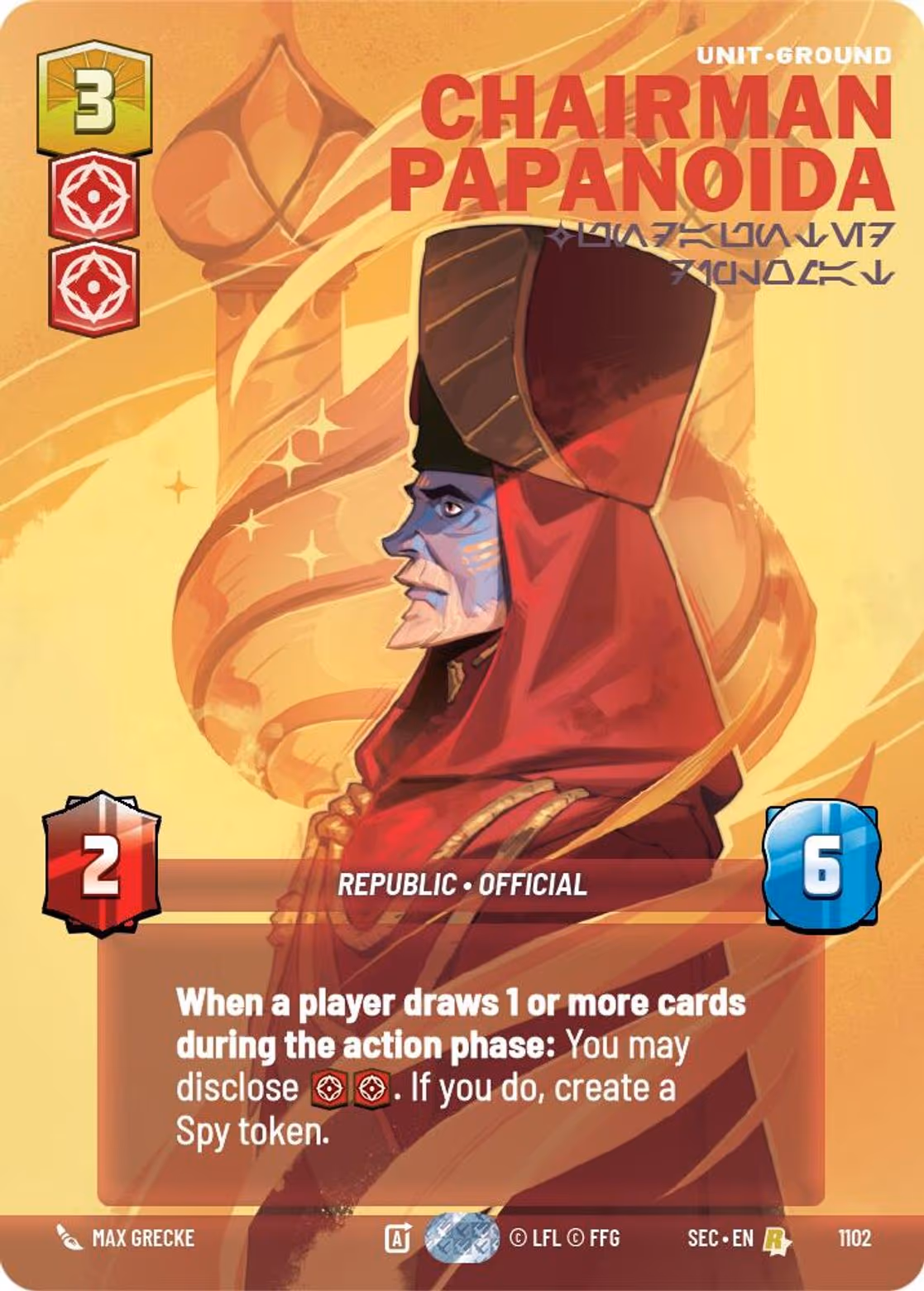 Chairman Papanoida - Undaunted Diplomat SEC-1102 Prestige Foil Star Wars Unlimited card