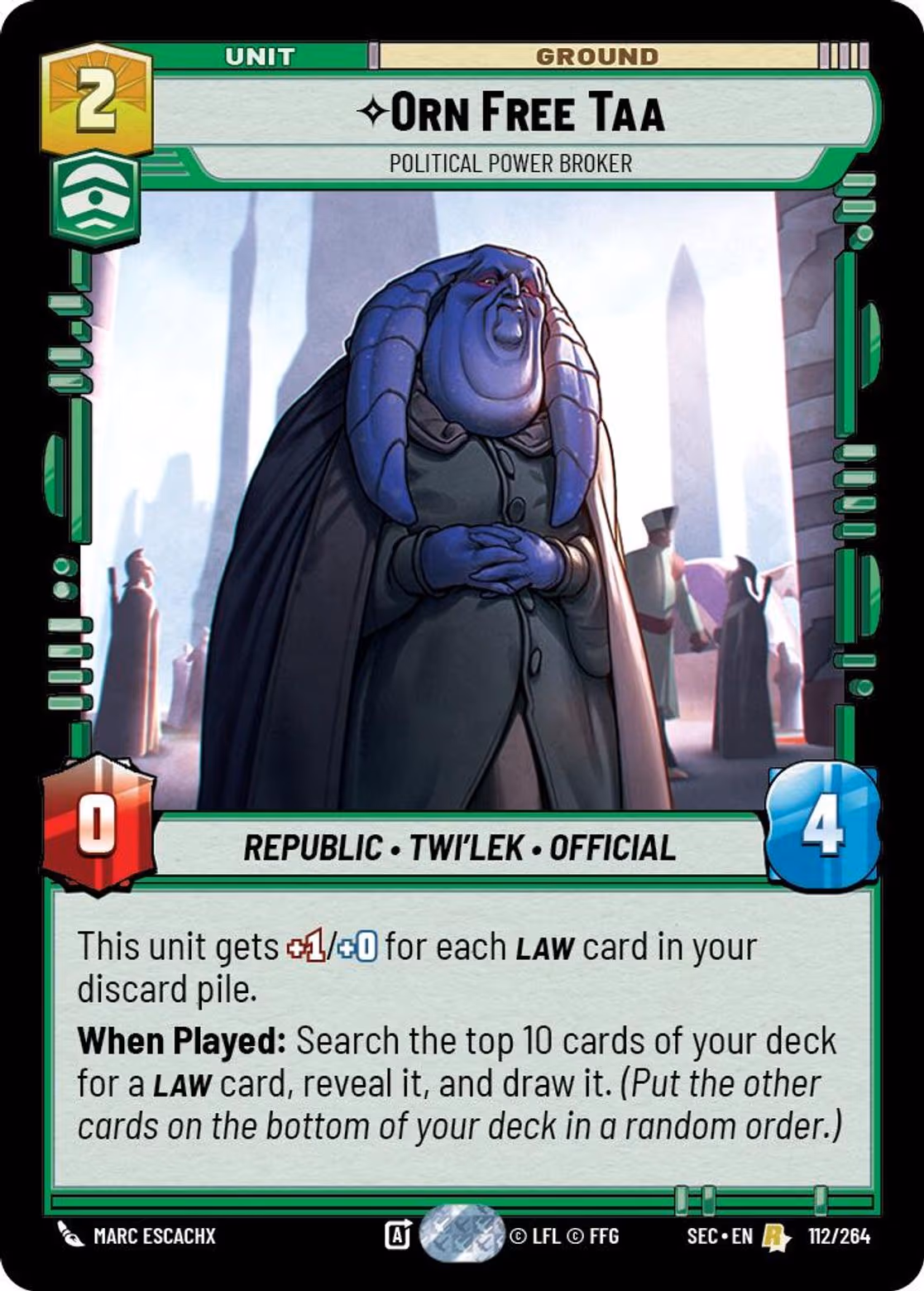 Orn Free Taa - Political Power Broker SEC-112 Star Wars Unlimited card