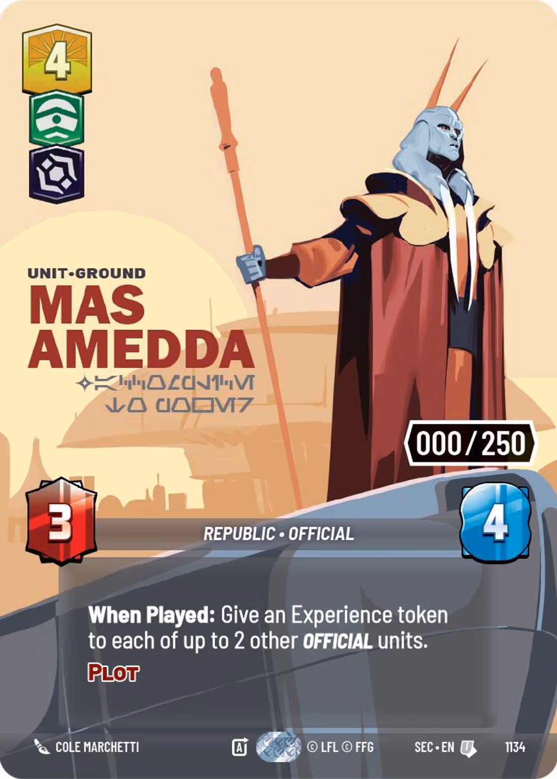 Mas Amedda - Accomplice to Power SEC-1134 Prestige Serialized Star Wars Unlimited card