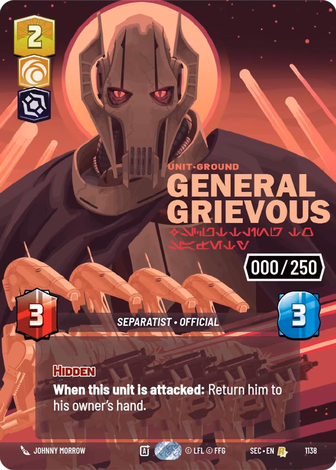 General Grievous - Scuttling to Safety SEC-1138 Prestige Serialized Star Wars Unlimited card