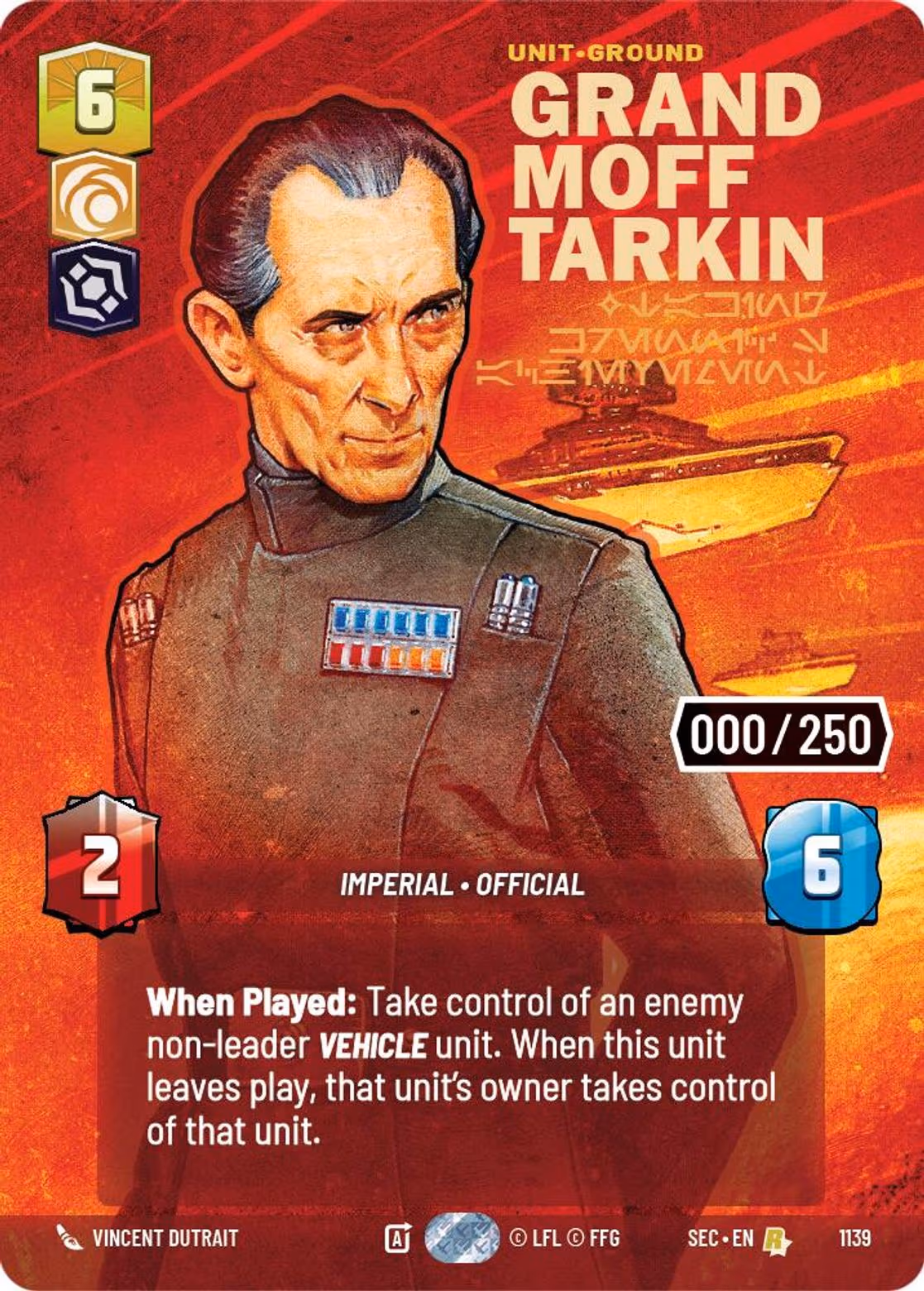 Grand Moff Tarkin - Taking Krennic's Achievement SEC-1139 Prestige Serialized Star Wars Unlimited card