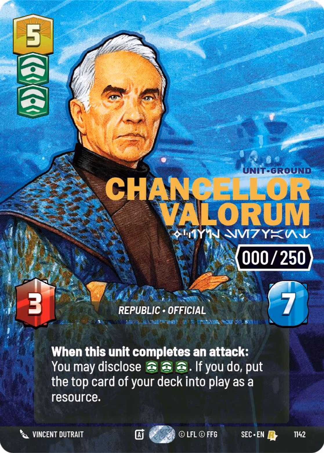 Chancellor Valorum - Civil Servant SEC-1142 Prestige Serialized Star Wars Unlimited card