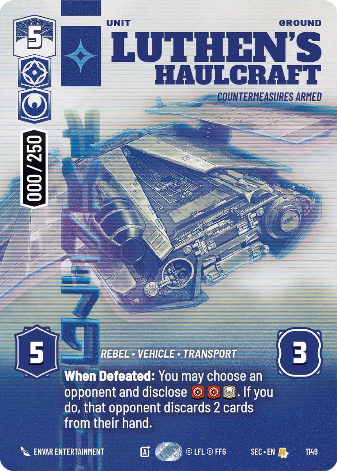 Luthen's Haulcraft - Countermeasures Armed SEC-1149 Prestige Serialized Star Wars Unlimited card