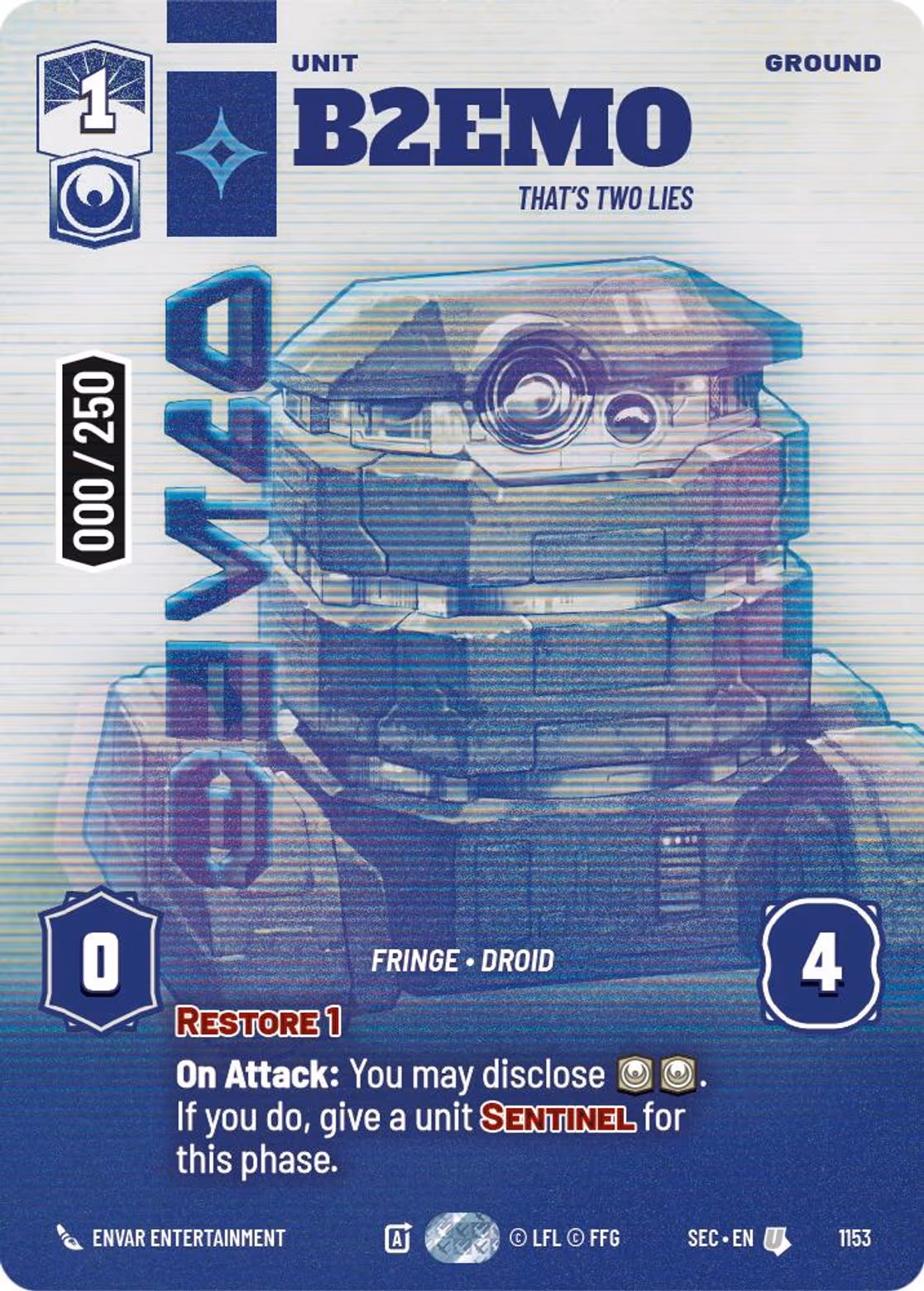 B2EM0 - That's Two Lies SEC-1153 Prestige Serialized Star Wars Unlimited card