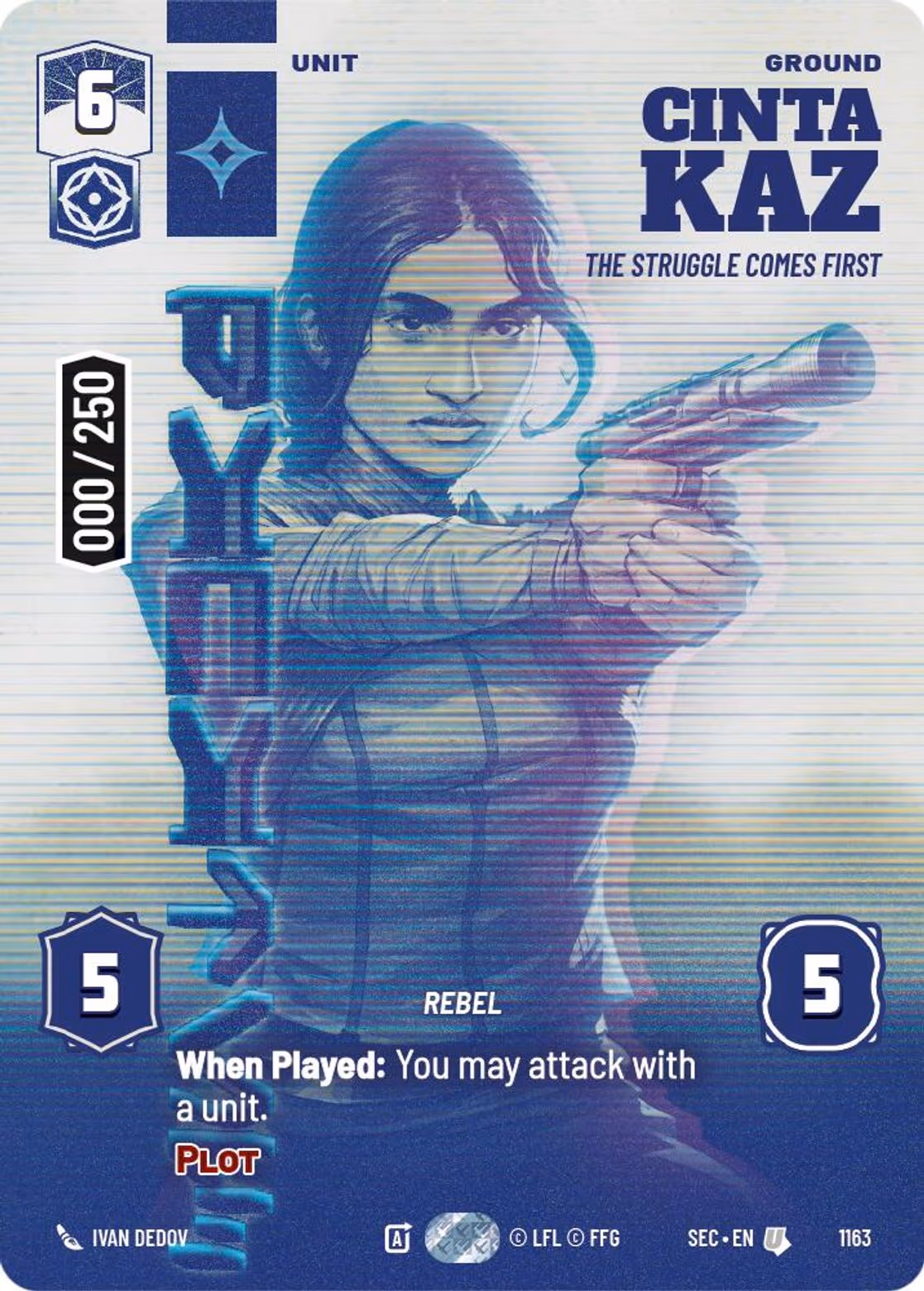 Cinta Kaz - The Struggle Comes First SEC-1163 Prestige Serialized Star Wars Unlimited card