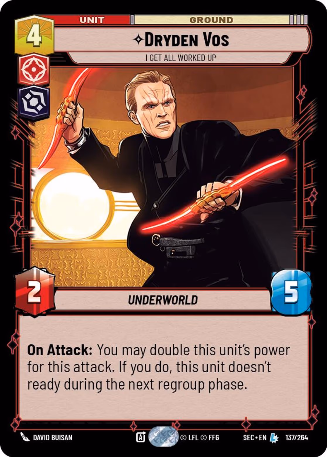 Dryden Vos - I Get All Worked Up SEC-137 Star Wars Unlimited card