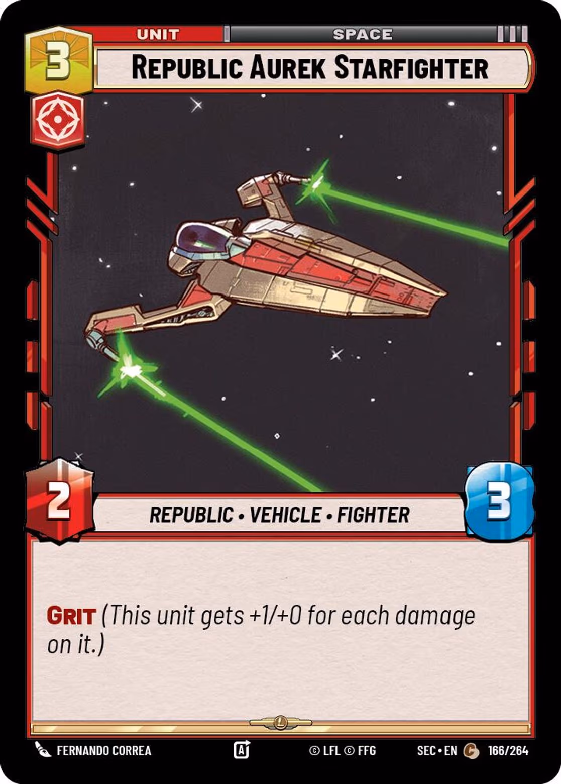 Republic Aurek Starfighter SEC-166 Star Wars Unlimited card