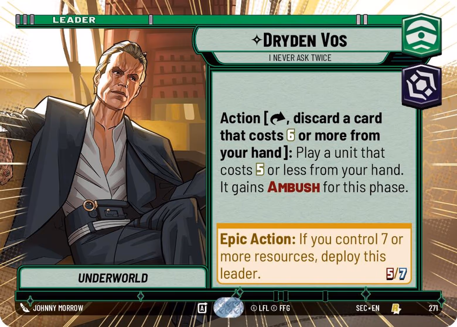 Dryden Vos - I Never Ask Twice SEC-271 Hyperspace Star Wars Unlimited card